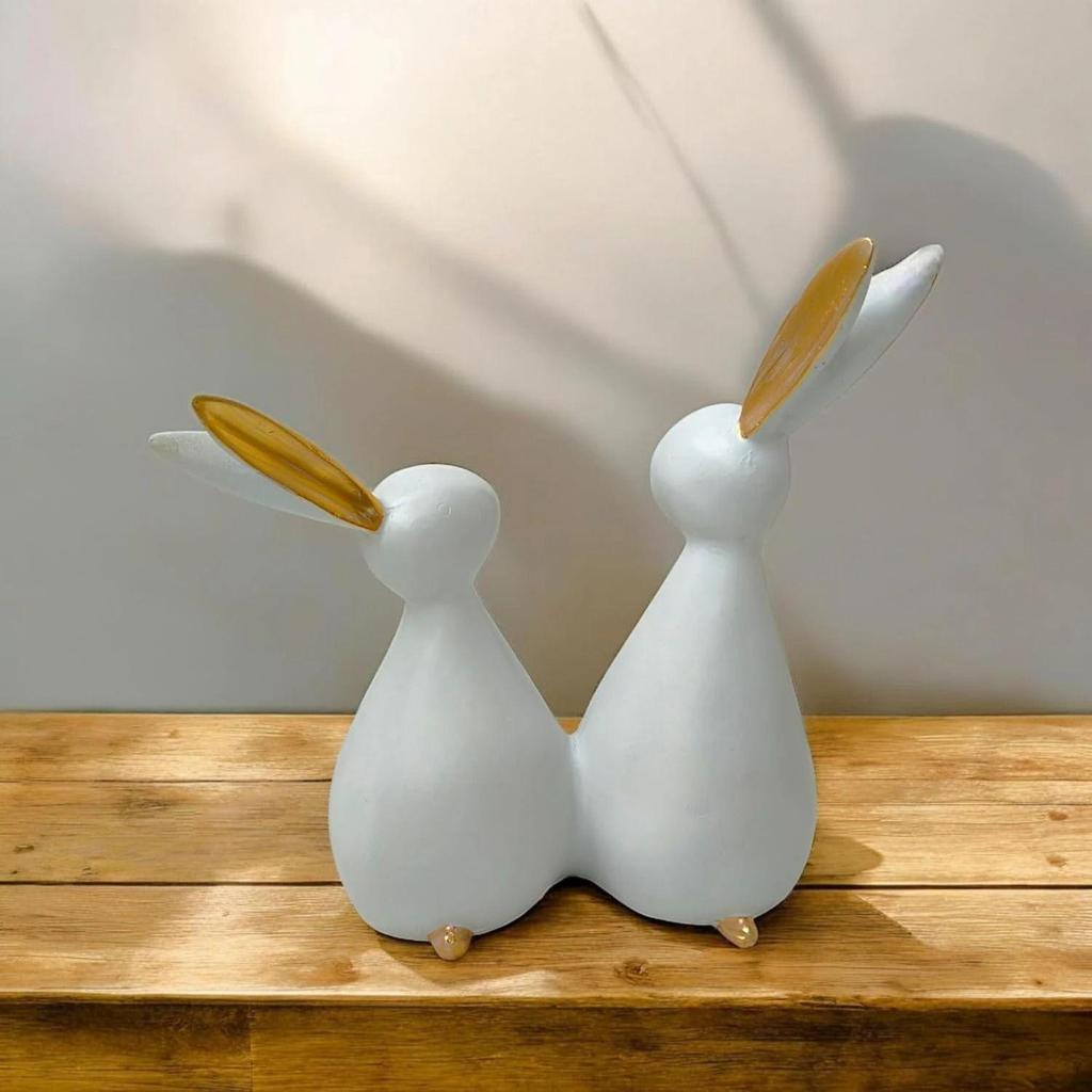 Пара кроликов/кроликов, украшение для домашнего декора, гостиная, спальня, офисный стол, декоративная статуэтка из полирезины (20,3 см, Дэйзи Уайт)