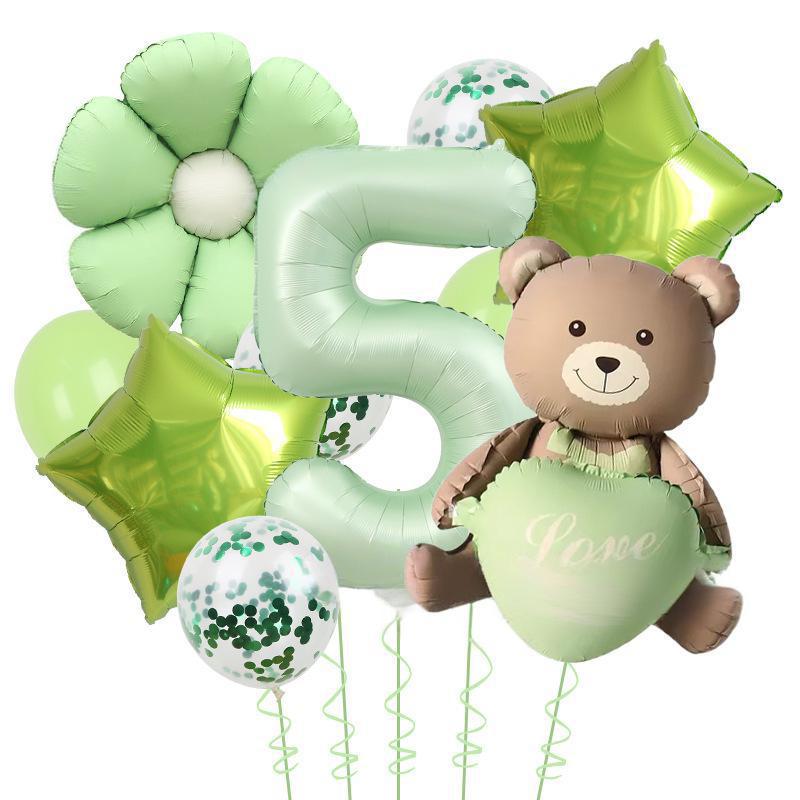 Матовый Мишка Любви Цветные Маргаритки 40 дюймов Карамельно-кремовый Алюминиевая пленка Блестки Латексный шар Набор для дня рождения