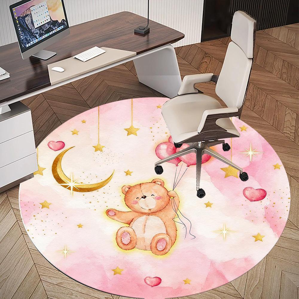 1pc Teddy Bear Heart Round Chair mat office Area Rug - Non-Slip, Floor Mat for Office, Bedroom, and Indoor Decor p127296