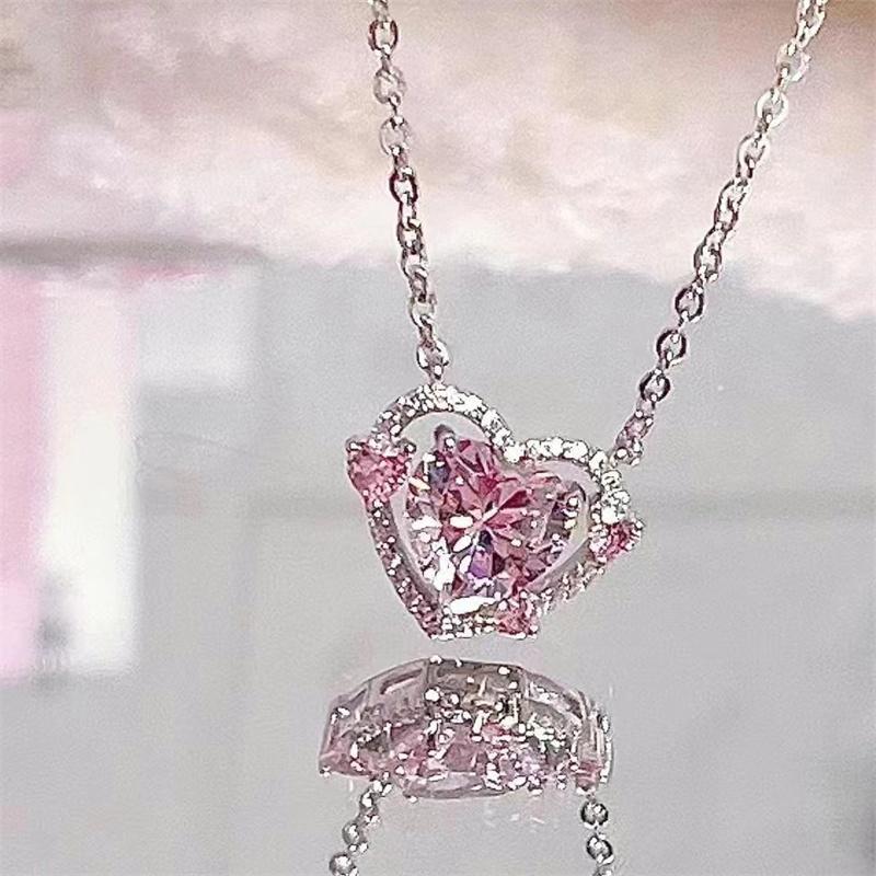 Цирконий Сердце Подвеска Ожерелья Y2K Розовое Сердце Дамы Девушки Элегантные Ключицы Цепочка Женщины Ювелирные Изделия Подарки