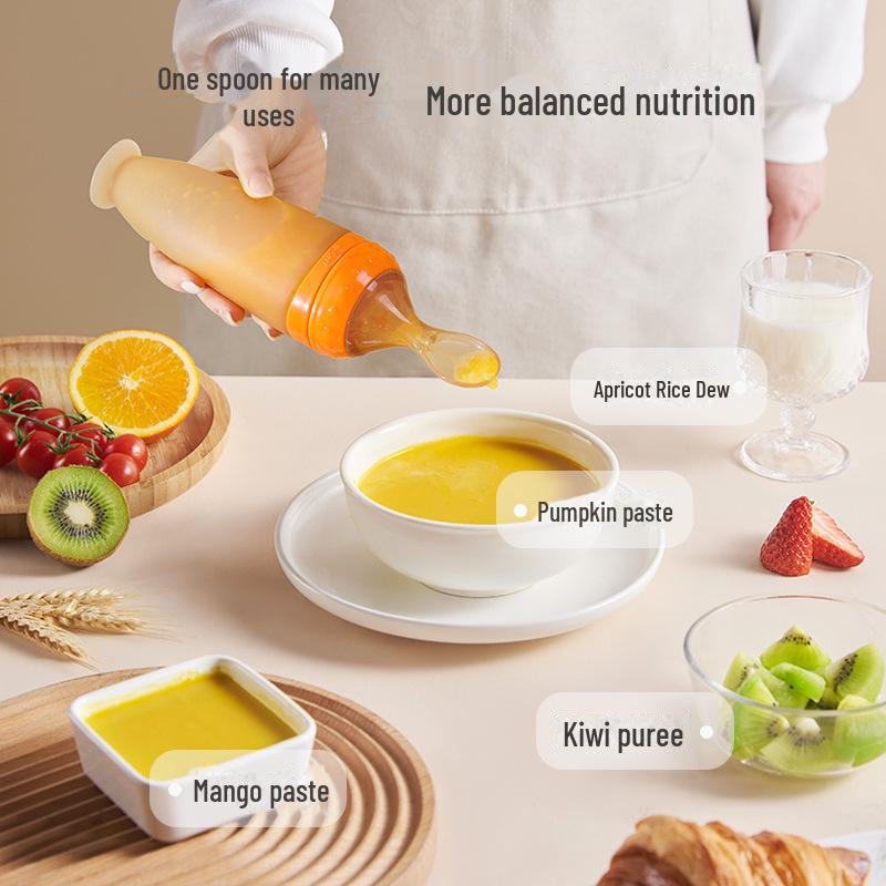Силиконовая бутылочка для кормления Baby Squeeze с мягкой ложкой для рисовой каши