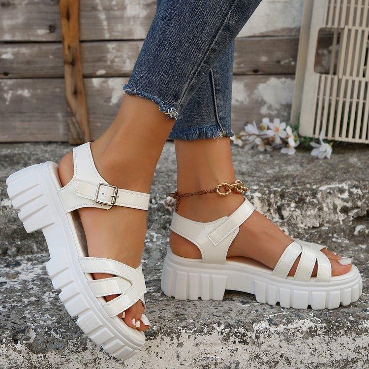 2024 High Heels Gladiator Sandals Woman Open Head Sexy Block Heel Platform Shoes Summer Buckle Size 35-43 Women Sandals