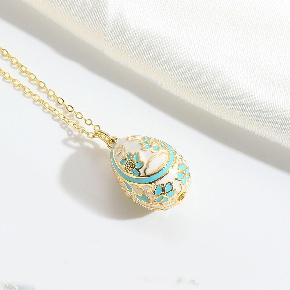 Floral Colorful Enamel Pendant Zircon Necklace Pendant Chic Easter Egg Pendant  Women