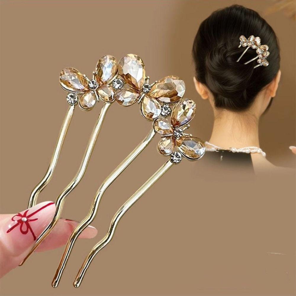 Geometric Toothed Insert Comb Rhinestone U-shaped Hair Clip Elegant Butterfly Hairpin Gifts