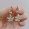 Flower Shaped Earrings for Women 2023 New Gold Color Crystal Zircon Drop Earring Fashion Party Jewelry Accessories