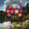 Разноцветные витражные тюльпаны, деревянный ловец солнца, круглый подвесной декор для дома и сада, идеальный подарок на день рождения матери
