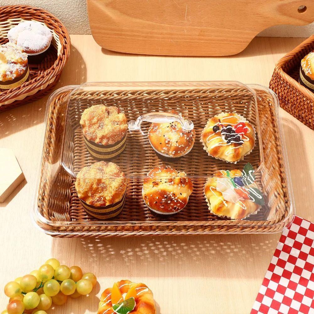 1Pcs Vegetable Bread Serving Woven Basket Lid Fruit Storage Containers  for Home Kitchen Picnic