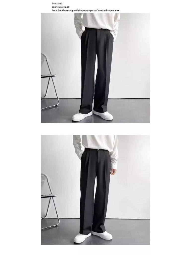 Men's Spring Light Luxury Black Wide-Leg Casual Trousers