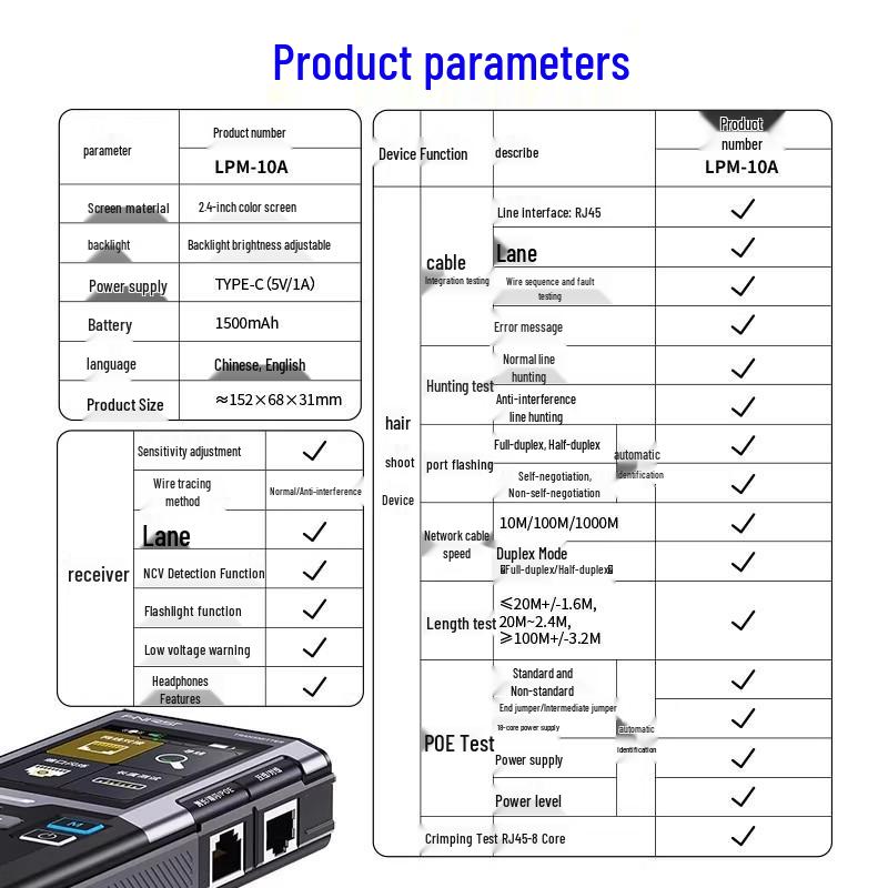 FNIRSI LPM-10 Тестер Ethernet-кабеля и линий POE