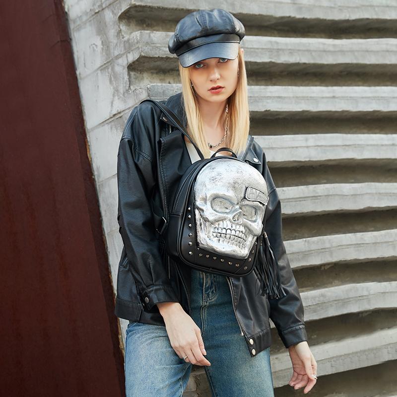 Jierotyx Goth Skull Motorcycle Backpacks for Women Men Vintage Tassel Bookbag Travel Laptop Backpack Daypack for College