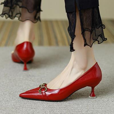 Женские туфли на высоком каблуке 5 см, модные мягкие кожаные туфли для выпускного вечера, роскошные женские туфли с металлической пряжкой, элегантные женские туфли для офиса и повседневной носки