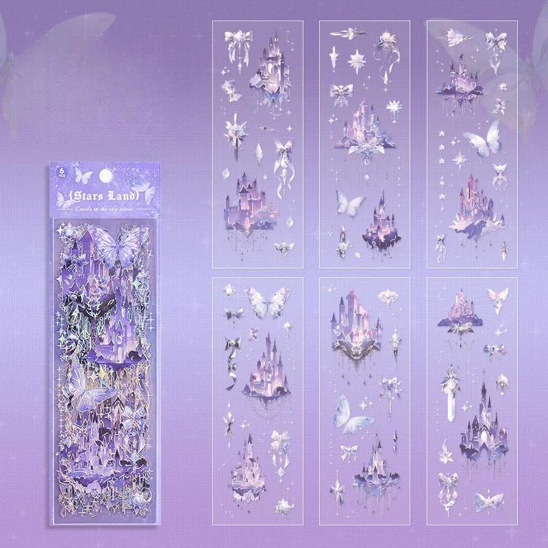 6 Sheets Long Strip Stickers Sky Castle Decorative Diary Album Scrapbooking Handmade DIY Junk Journal Supplies