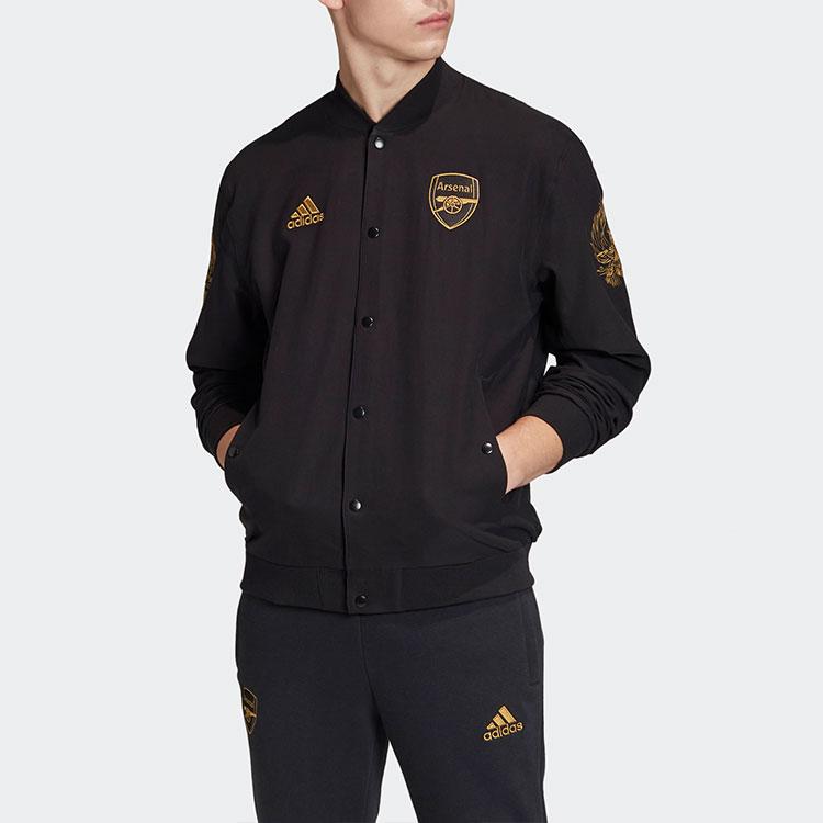 adidas Золотой логотип с воротником-стойкой Arsenal Bomber Jacket Мужская верхняя одежда Черный FQ6624