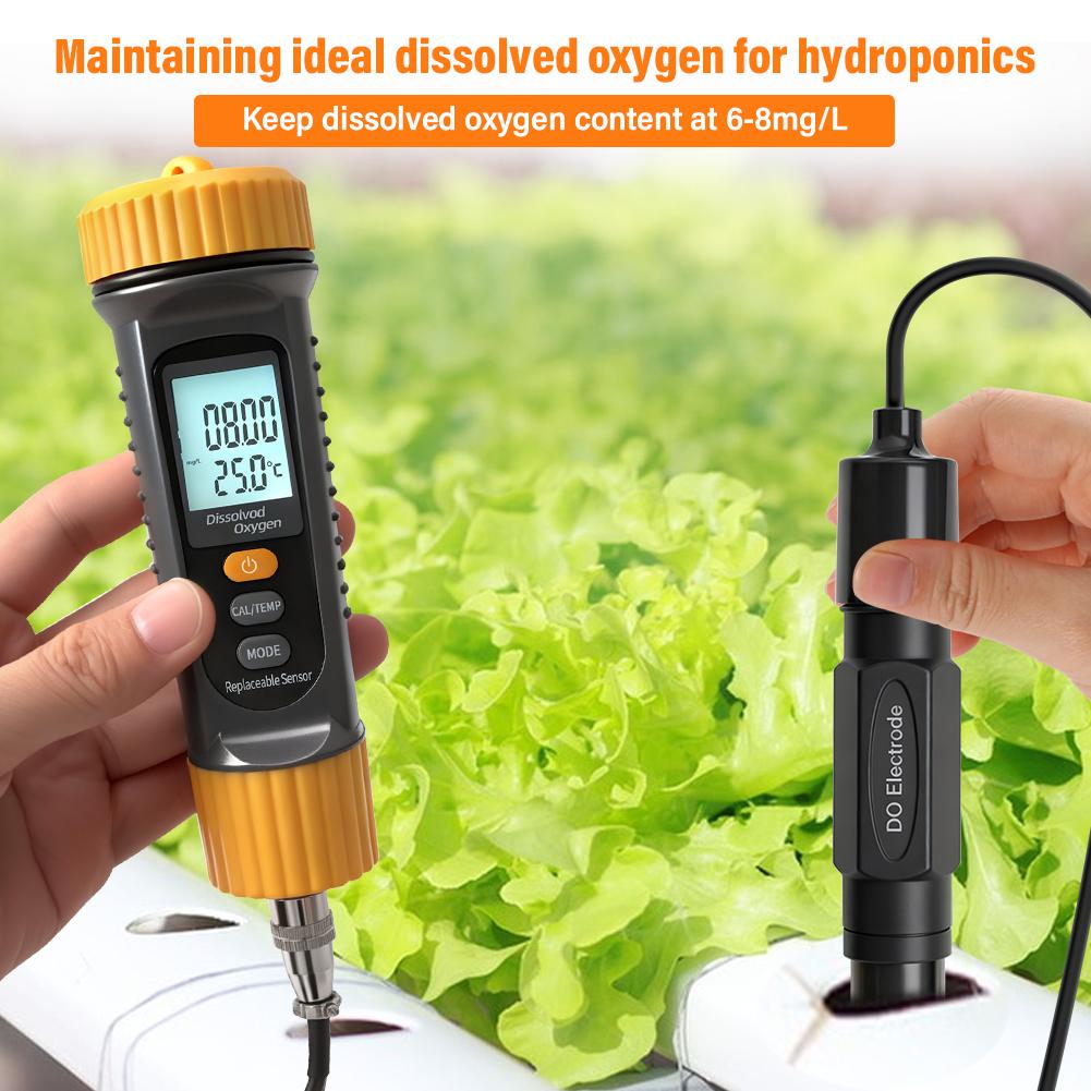 Portable Dissolved Oxygen Meter DO Tester with Replaceable Probe ATC 0-20mg/L Water Quality Analyzer for Aquaculture Hydroponics