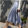 Women 11 Colors Satin Pleated Midi Skirt Elegant Elastic Waist Solid Color A-line Skirt