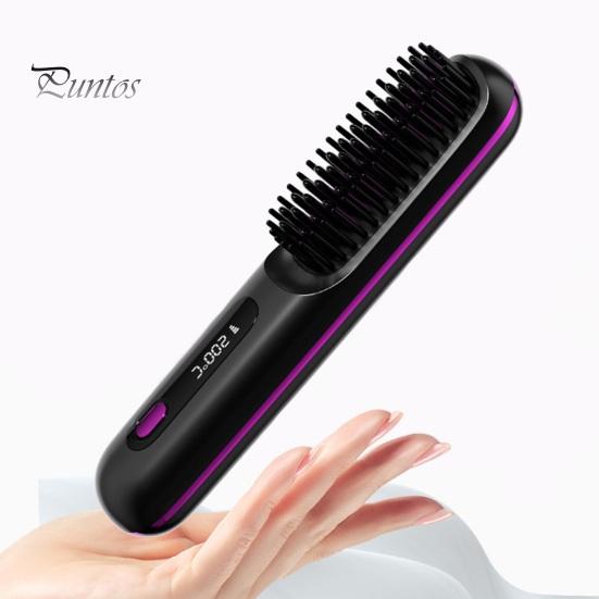 Беспроводная щетка-выпрямитель для волос 3 температуры ЖК-дисплей Быстрый нагрев Перезаряжаемая от USB Портативная горячая щетка Электрическая пушистая укладка вьющихся волос
