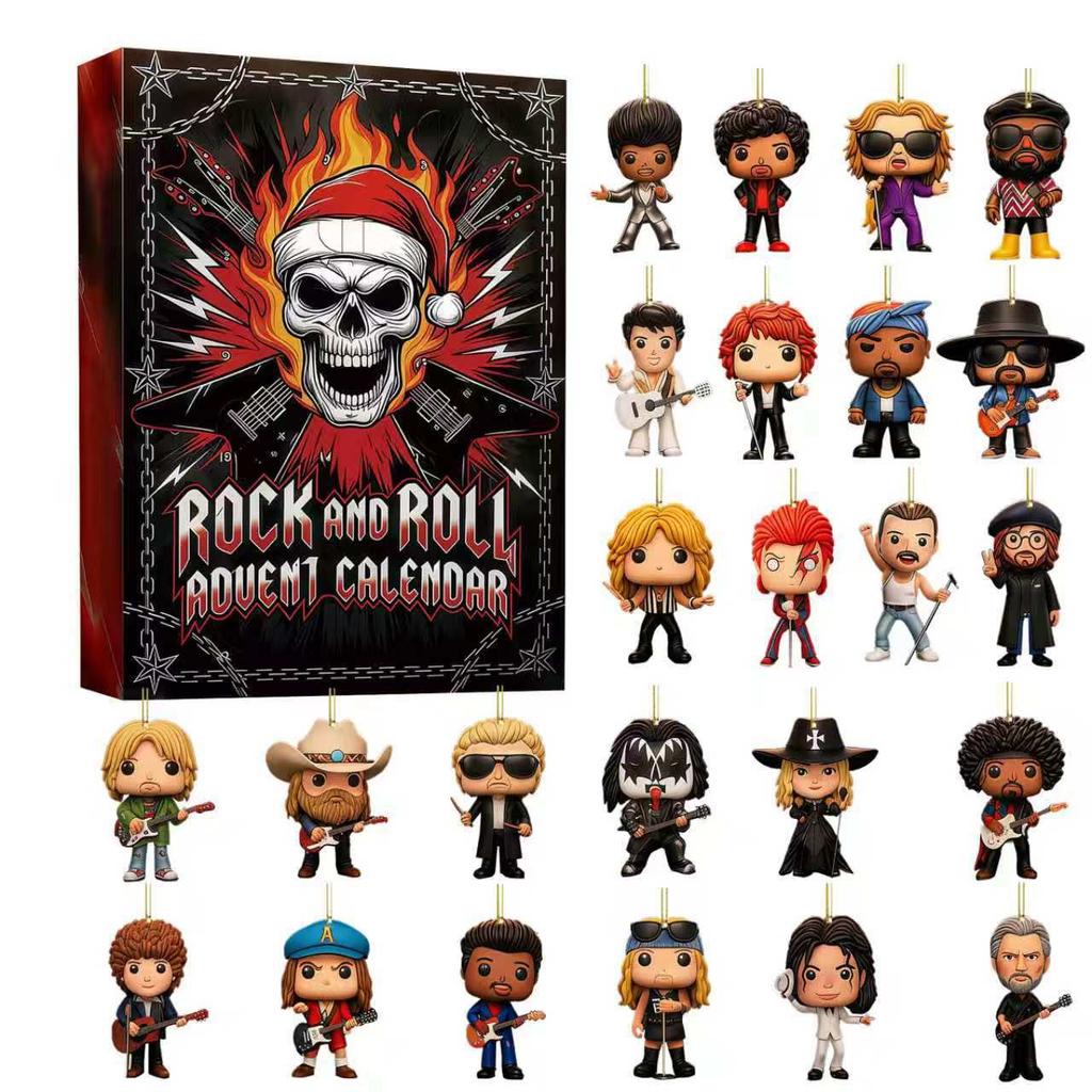 Rock Music Christmas Advent Calendar - 24 Days Mini Christmas Tree Ornaments Set Gift Box, Holiday Countdown Decoration, Xmas Present for Music Lovers