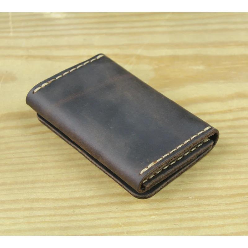 Кошелек для карт из натуральной кожи ручной работы, кожаный держатель для карт, мужской маленький кошелек, держатель для кредитных карт, держатель для удостоверения личности, женский визитница