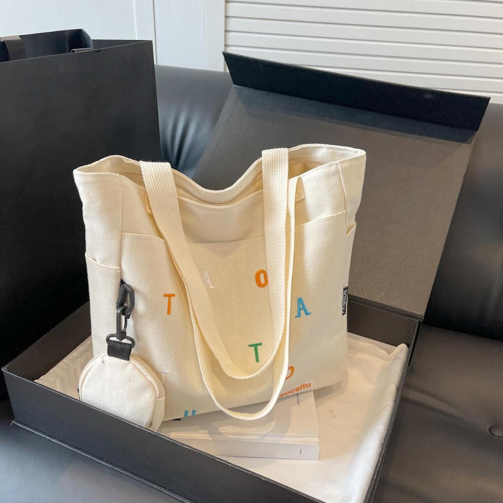 Simplicity Canvas Composite Shoulder Bag Solid Color Versatile Lazy Style Crossbody Bag Large Capacity Commuter Handbag