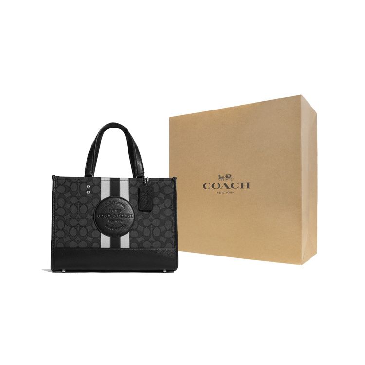 Coach Dempsey 30 Horizontal Classic Stripe Logo Tote Bag Women tote Black C8448-SVRT6