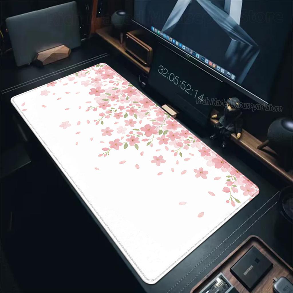 Mouse Pad Gaming Green Flower Grass Aesthetics Mousepad XXL Keyboard Extended pad Sakura Carpet Large Rubber PC Anime Mice Pad