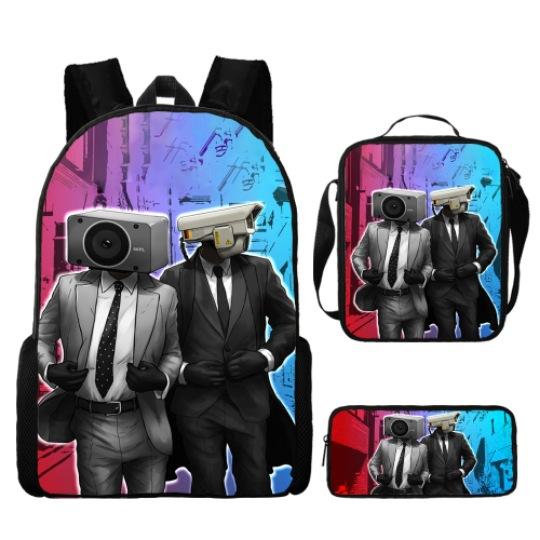 Skibidi toilet man schoolbag titan monitor man backpack satchel pencil case three-piece set