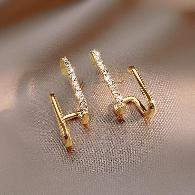 2022 New Korean Metal Stud Earrings Jewelry Trendy Fresh Lovely Sweet Crystal Geometric Earring For Women Girls Fashion Jewelry MIT