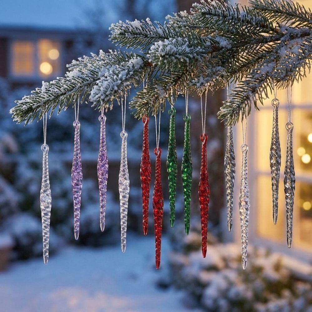 12Pcs Acrylic Clear Christmas Icicle Pendants Set Hanging Icicle Decorations  Wedding Party