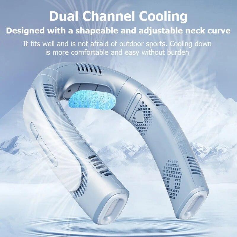Новый портативный охлаждающий вентилятор с пятиядерным двигателем, летний шейный вентилятор, 6000 мАч, USB перезаряжаемый, 360°, бесшумный безлопастный вентилятор с объемным ветром