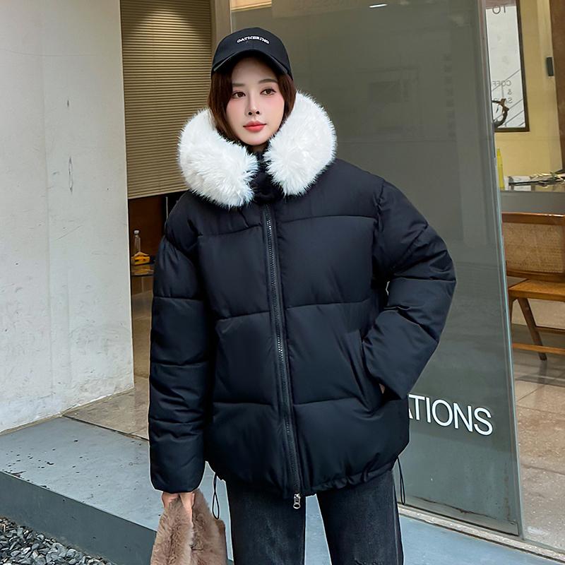 Women Autumn Winter Soild Color Thicken Outwear Cotton Padded Hooded Warm Real Fur Jacket Coat