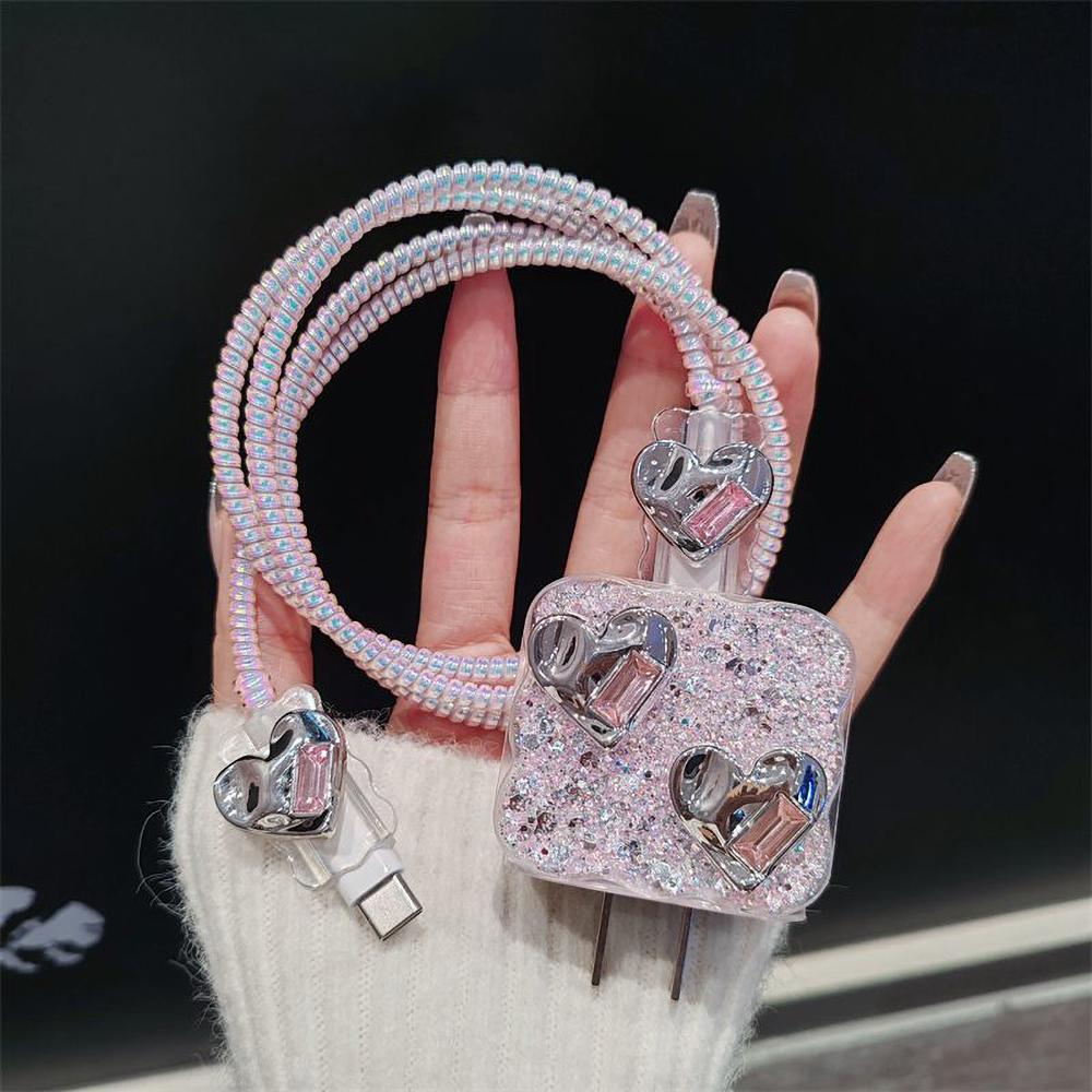 Applicable To Apple Data Cable Protective Cover Charger 18-20W Anti-breakage Winder Cute Flower Animal Advanced INS Style