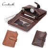 CONTACT'S RFID Crazy Horse Cow Leather Men Wallet Card Holder Coin Purse Zipper Small Male Money Bag Brand Wallets