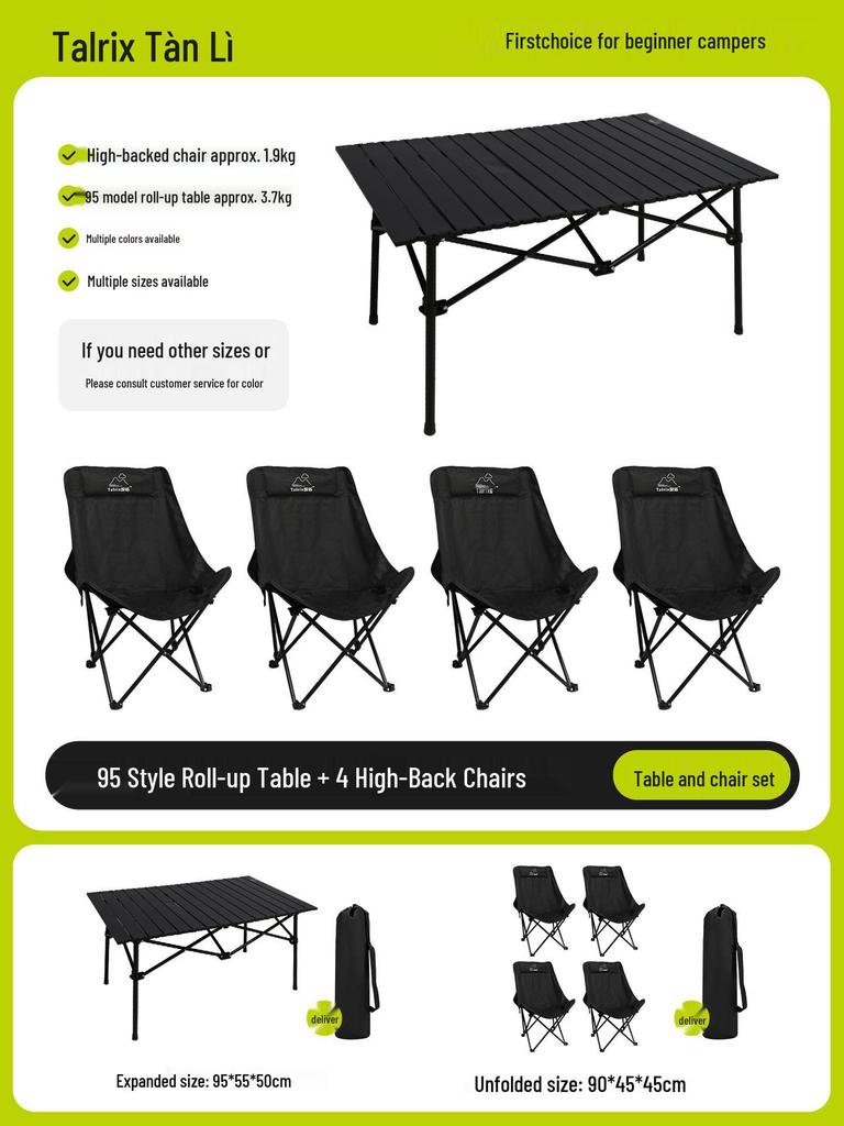 Tanli Portable Outdoor Folding Table & Chairs Set - Lightweight Roll-Up for Camping & Picnic