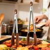 Щипцы для еды из грецкого ореха с ручкой из нержавеющей стали, антипригарные щипцы для гриля BBQ, прочный зажим для хлеба и десертов, 9/12 дюймов, щипцы для готовки