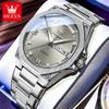 OLEVS 3736 Mens Watches Week Date Quartz Watches Waterproof Luminous Roman Numerals Stainless Steel Luxury Watches For Men Reloj