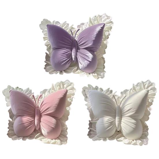 Декоративная подушка-бабочка, плюшевая подушка-бабочка с кружевной оборкой, декоративная подушка для спальни, для дивана в гостиной, кровати, автомобиля