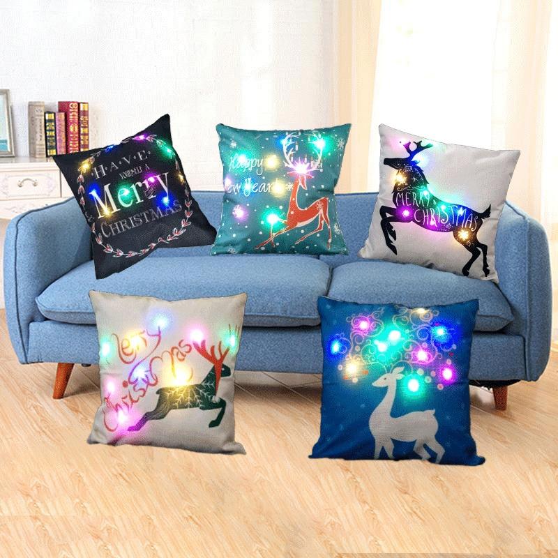 Elegant Cotton Linen Pillow Cover With Led Lights For Charming Christmas Decor