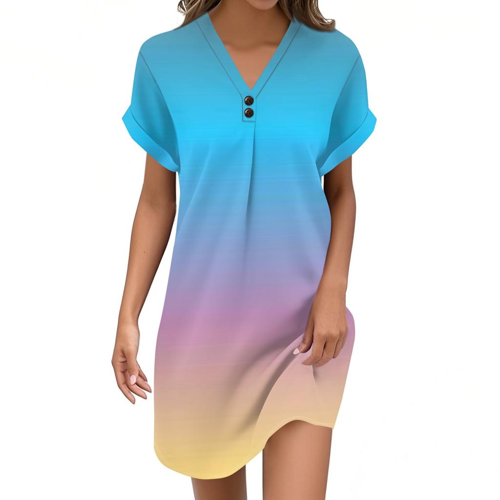 Женский модный джемпер с V-образным вырезом и градиентным принтом, повседневное платье на пуговицах