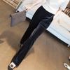 Women's Velvet Wide-Leg High Waist Trousers - Drapey, Slimming, Casual Long Pants
