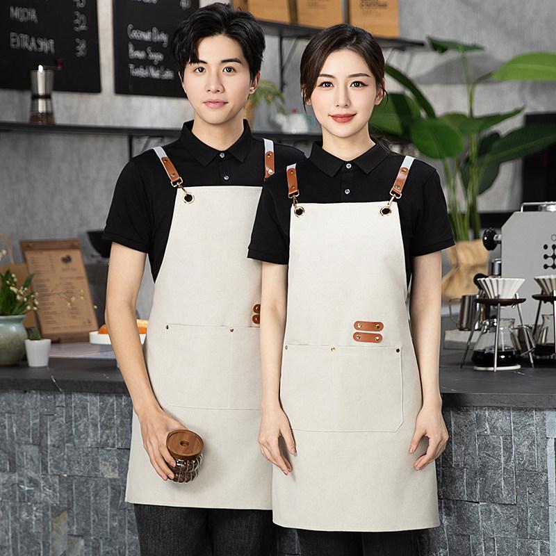 Waterproof Canvas Waist Apron with Logo Printing for Cafes and Restaurants