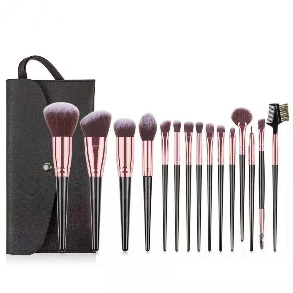 Кисти для макияжа Профессиональные 15 шт. Набор кистей с футляром, набор кистей для теней для век, дорожные кисти для макияжа с деревянной ручкой Мягкое синтетическое волокно