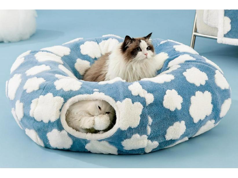 Plush Warm Cat Tunnel Nest with Removable Pad - Indoor Pet Bed