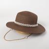 Ins Chic Summer Pearl Chain Paper Grass Holiday Panamlady Fedoras Cap Женская джазовая шляпа для отдыха