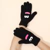 1 Pair Women Coral Fleece Gloves Cartoon Eyes Sausage Mouths Five-Finger Thermal Gloves Outdoor Cycling Cold Weather Winter Warm Thick Gloves