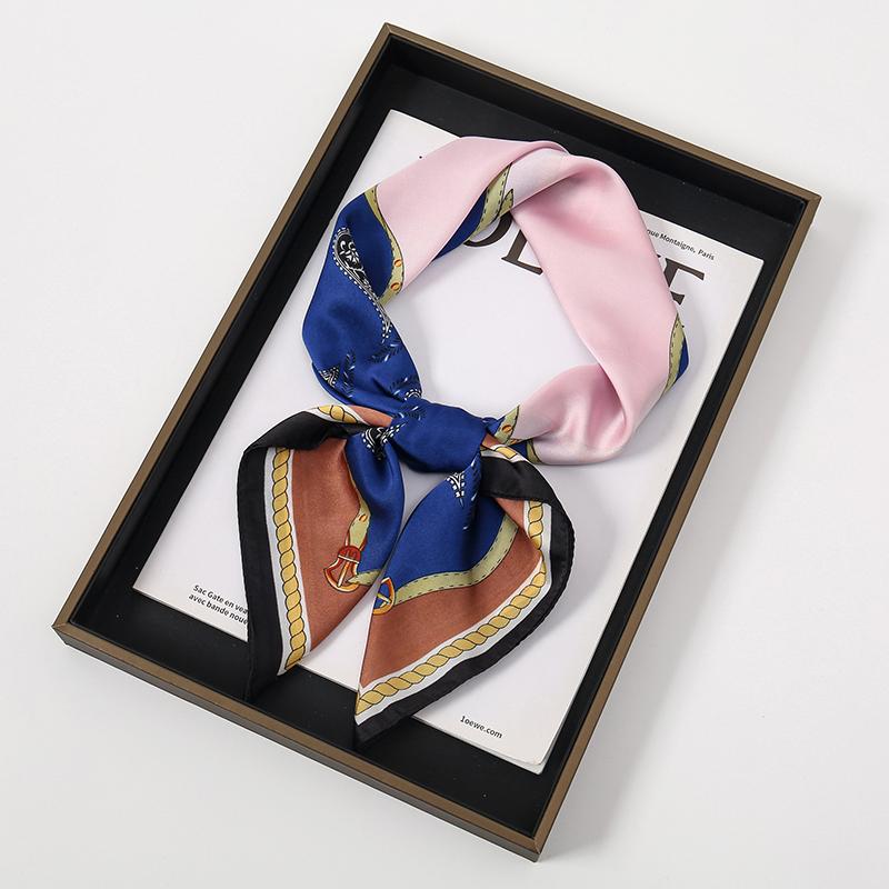 Luxury Women Silk Square Scarf Shawl Fashion Xiaoxiangfeng Print Design Satin Hijab Wraps Neckerchief Female Hair Bands 70*70CM