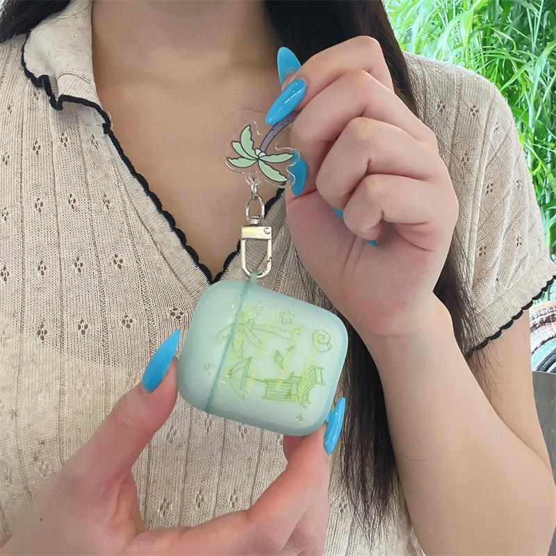 Summer fresh green lines coconut palm for AirPods 1 /pro1 earphone protective case cover two or three generations of new models