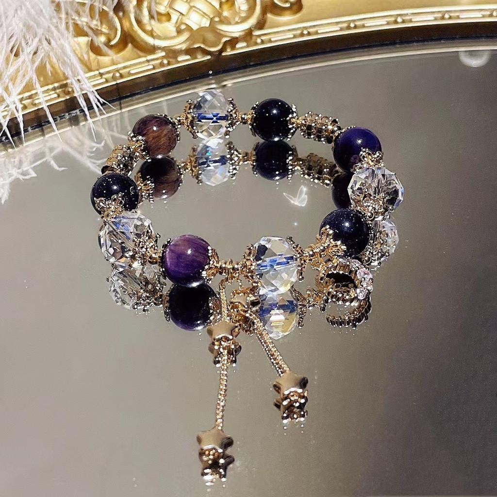New Gentian Stone Crystal Bracelet Blue Sand Stone Small Fragrance Sweetheart Gorgeous Court French Luxury