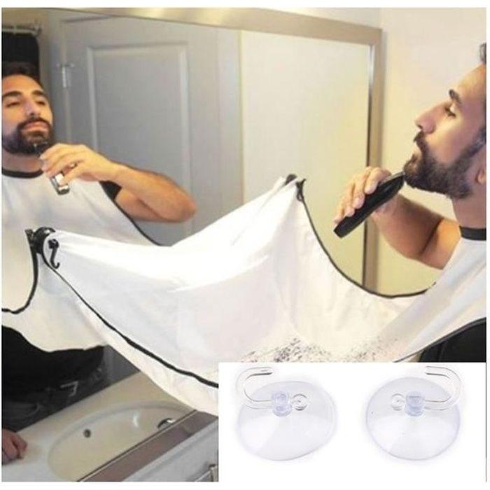 Tablier de rasage de barbe et de cheveux, étanche avec attrape-tablier de barbe, bavoir avec 2 crochet-blanc
