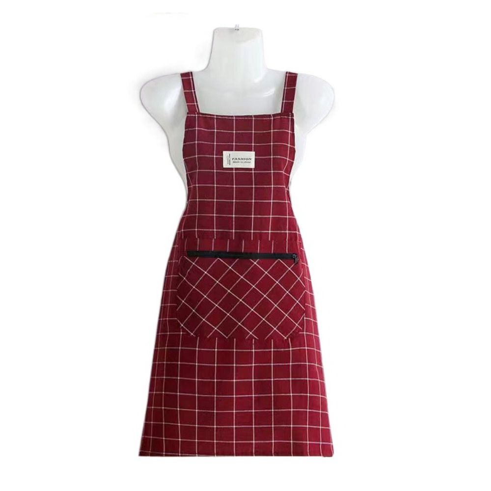 Checkered Cotton Apron Oil-proof Cooking Apron Cooking Accessories Kitchen Apron Kitchen