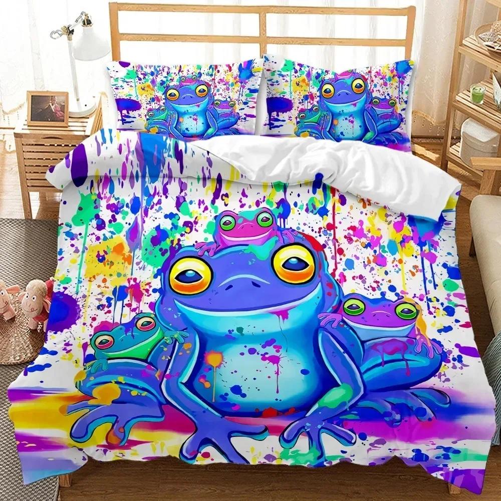 Постельное белье Пододеяльник с рисунком лягушки King Queen Size Fantasy Galaxy Animal Color Frogs Design Psychedelic Polyester Quilt Cover